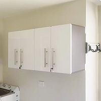Laundry wall cabinets and broom wall hangers